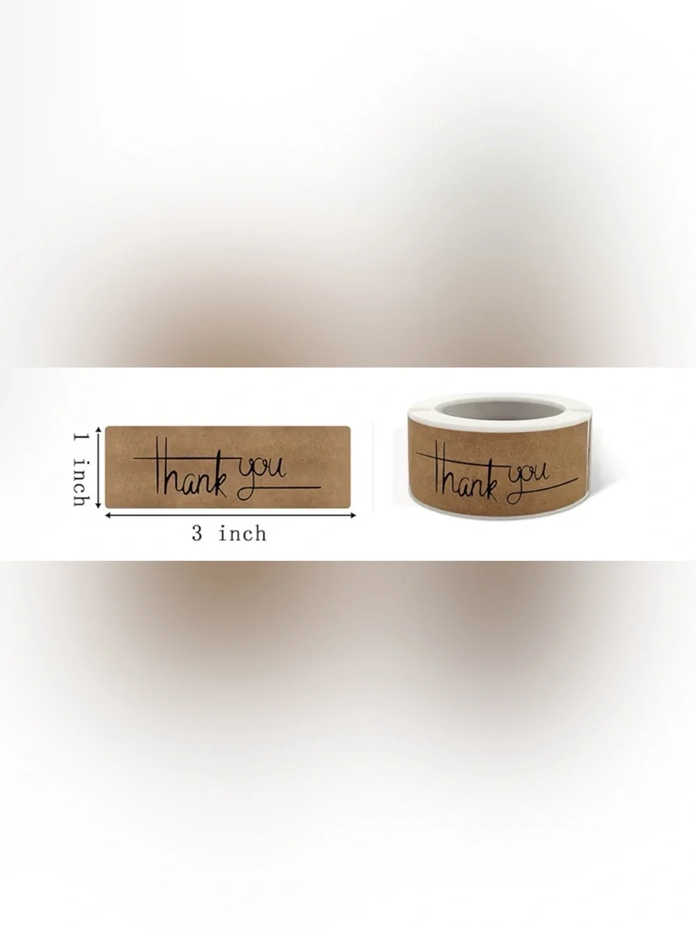 120 1x3in “Thank You” Kraft Paper Stickers Roll - 1 Roll